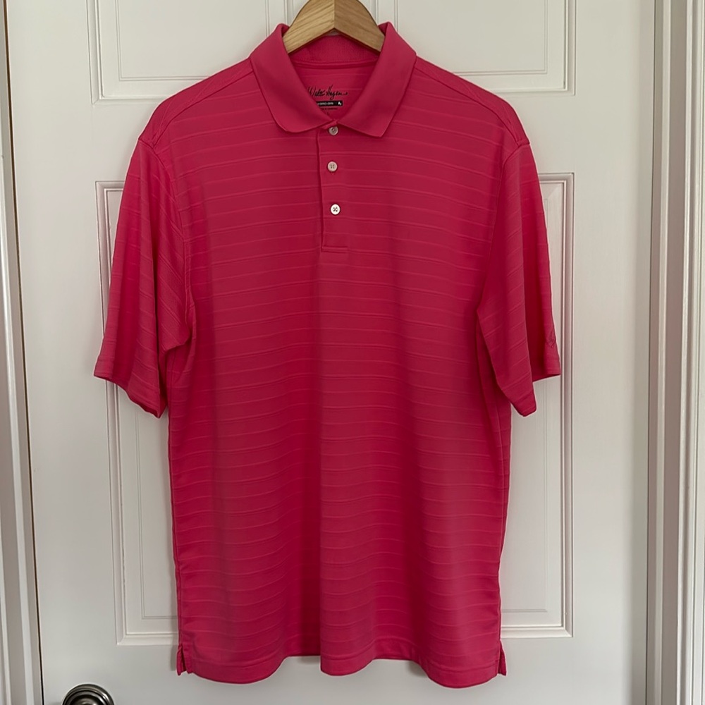 Walter Hagan Hydro-Dri Pink Striped Golf Polo Men Size L